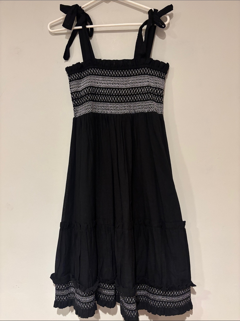 Elie Tahari Black Sundress with White Smocked Detail
